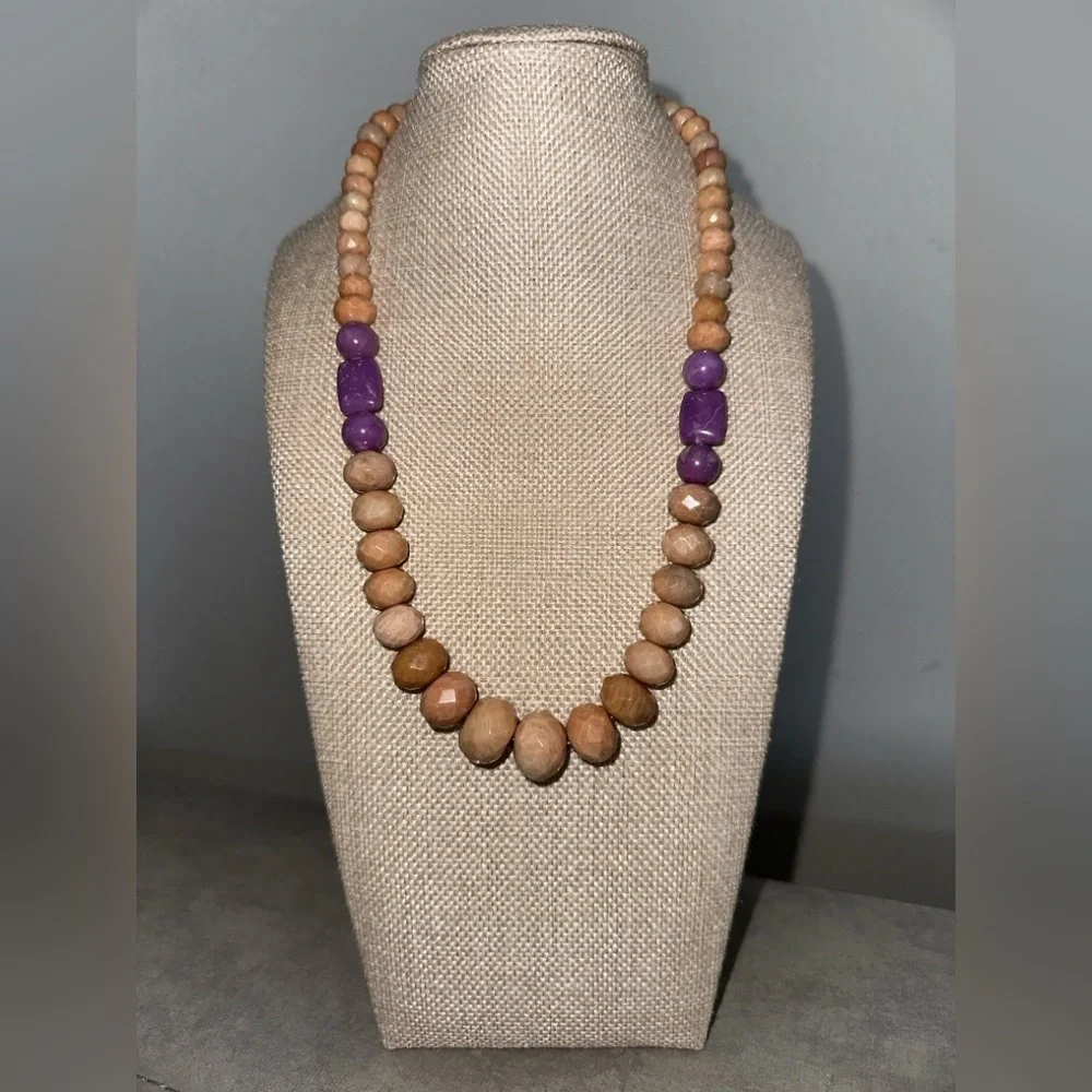 Peach Stone and Phosphosiderite Bead Necklace by Jay King - Picture 2 of 11